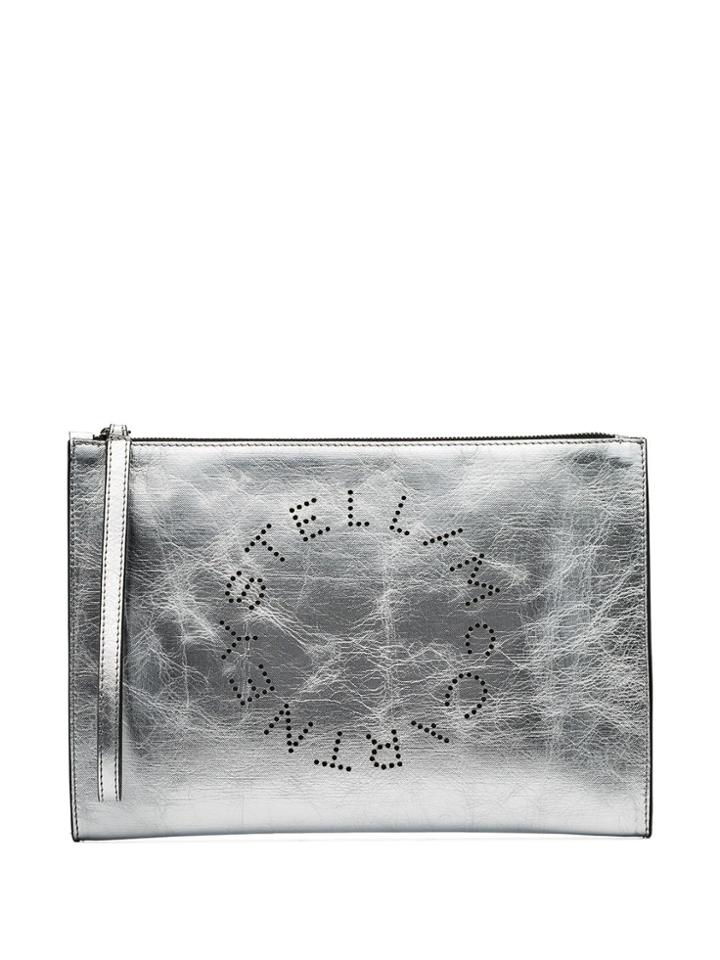 Stella Mccartney Logo Faux Leather Clutch Bag - Metallic