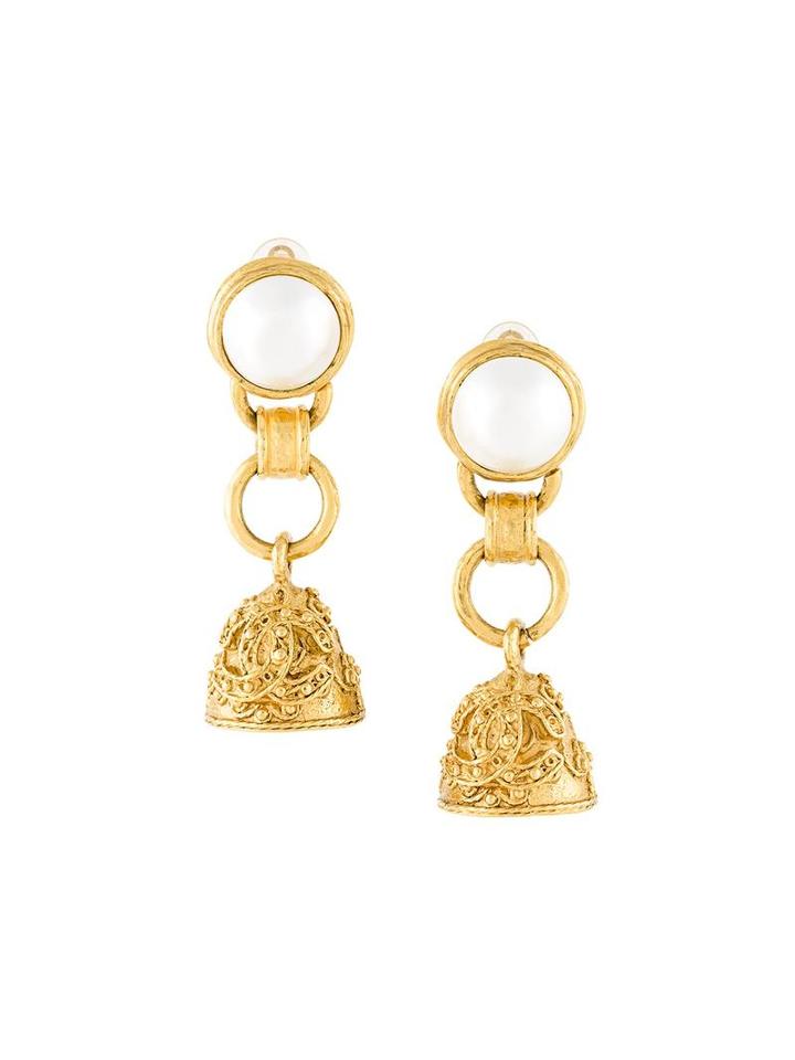 Chanel Vintage Logo Drop Clip-on Earrings, Women's