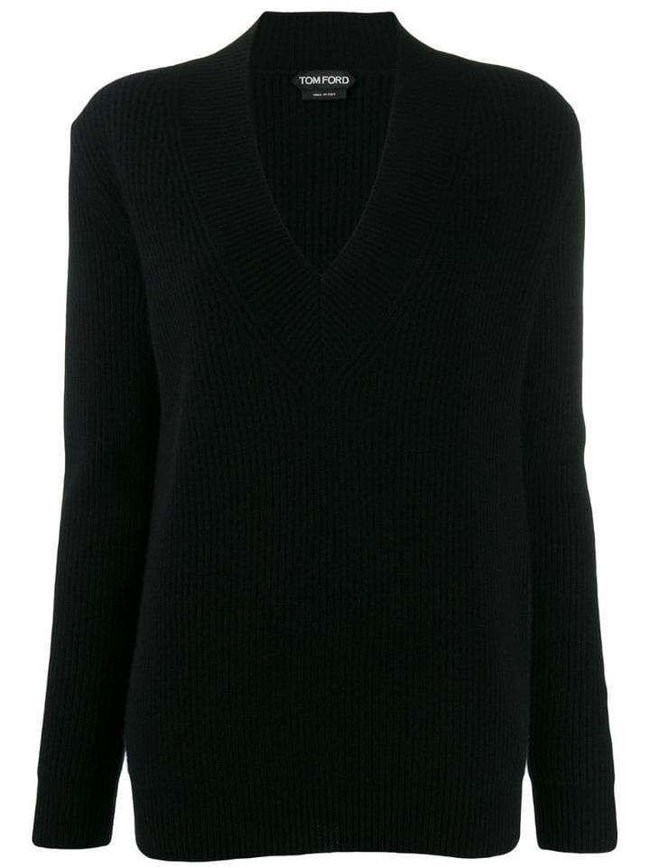 Tom Ford Ribbed V-neck Jumper - Black