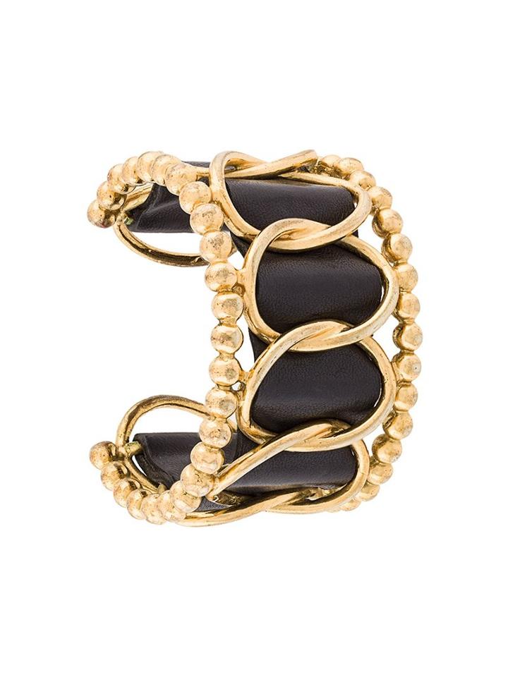 Chanel Vintage Leather And Chain Cuff