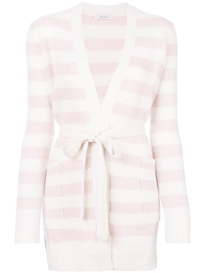 Max Mara Striped Long Belted Cardigan - Pink & Purple