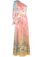 Peter Pilotto One Shoulder Floral Print Silk Maxi Dress - Sky Poppy