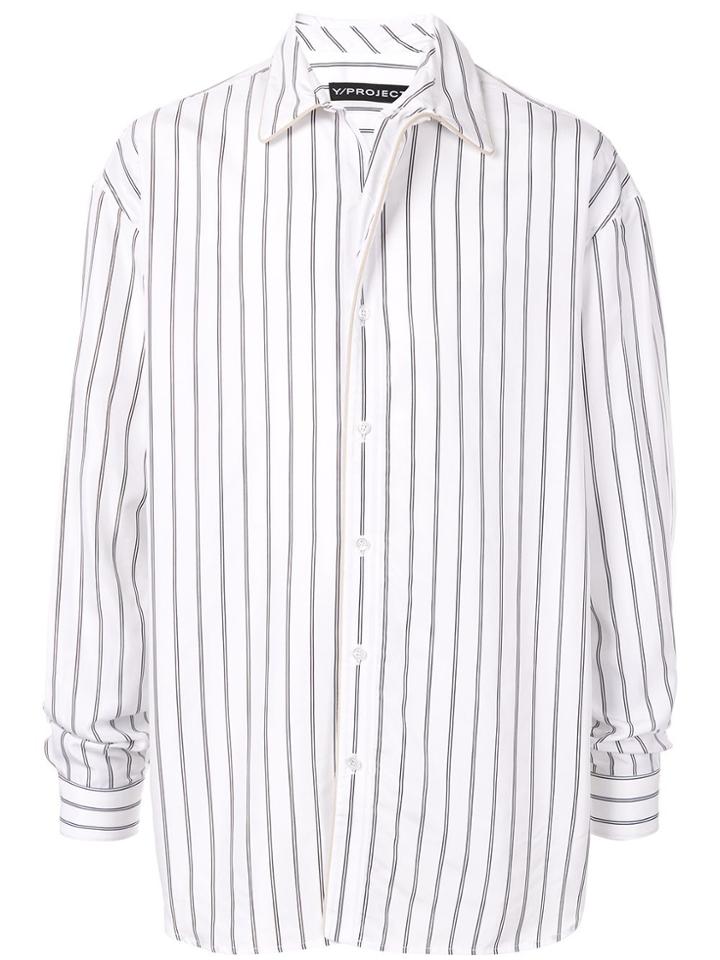 Y/project Striped Shirt Jacket - White