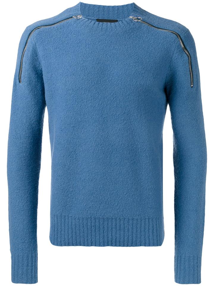 Joseph Crew Neck Zipped Jumper, Men's, Size: Medium, Blue, Polyamide/wool