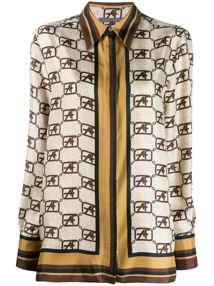 Alberta Ferretti Logo Chain Print Shirt - Neutrals