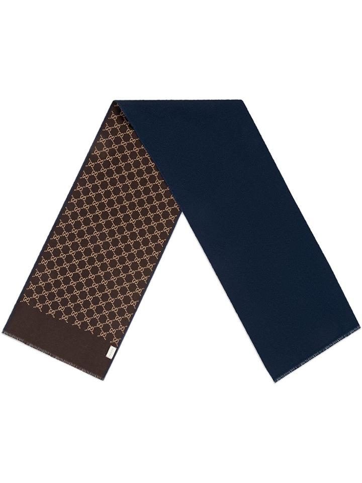 Gucci Gg Wool Silk Scarf - Blue