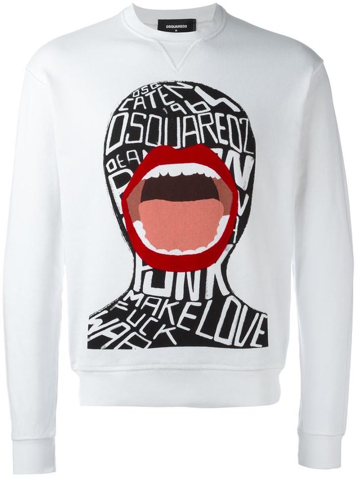 Dsquared2 Screaming Graphic Sweatshirt, Men's, Size: Xl, White, Cotton
