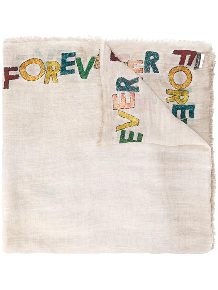 Faliero Sarti Slogan Embroidered Scarf - Nude & Neutrals
