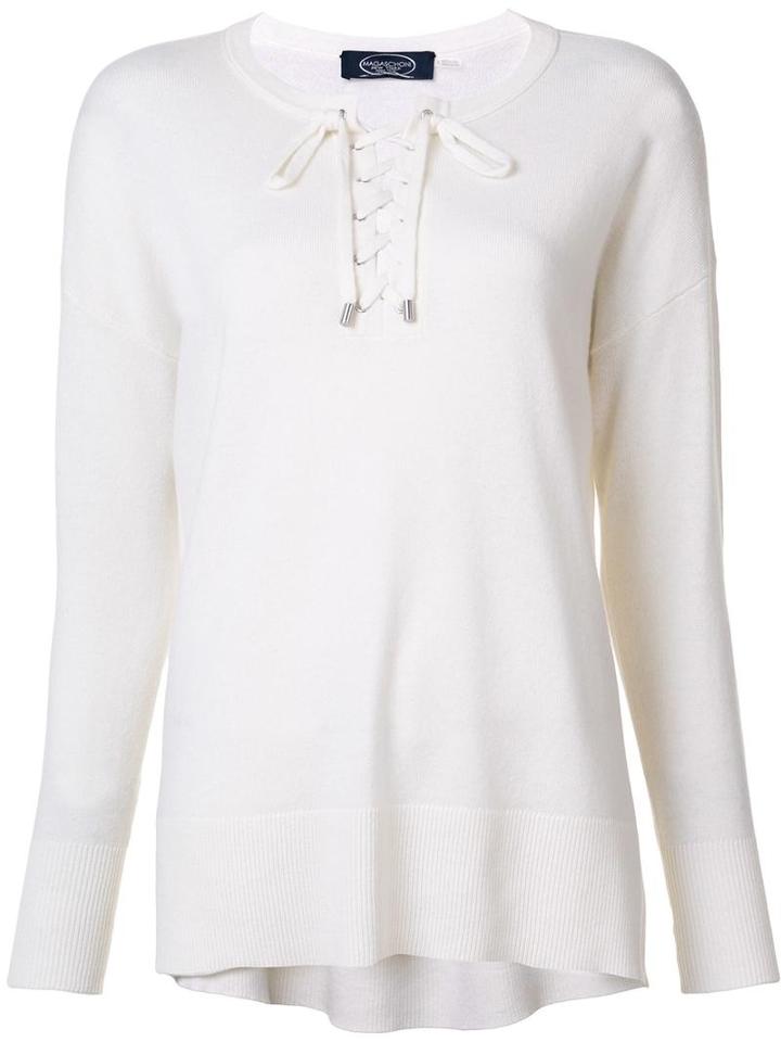 Magaschoni Lace-up Round Neck Jumper, Women's, Size: Medium, White, Cashmere