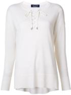 Magaschoni Lace-up Round Neck Jumper, Women's, Size: Medium, White, Cashmere