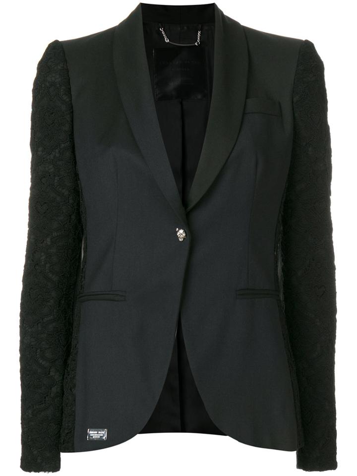 Philipp Plein Contrast Sleeve Blazer - Black