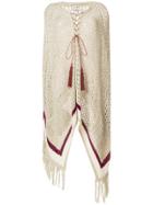 Zeus+dione Tasselled Lace Up Detail Poncho - Nude & Neutrals