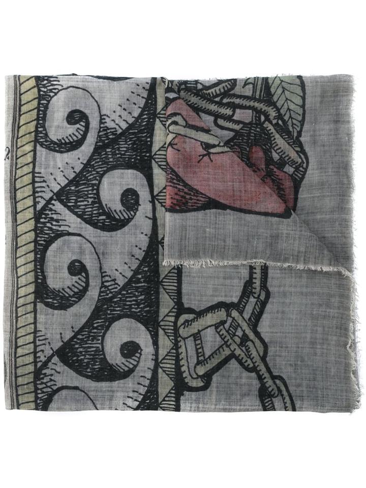 Faliero Sarti Printed Scarf, Men's, Grey, Silk/virgin Wool