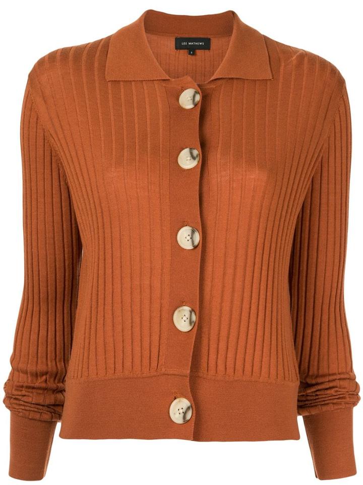 Lee Mathews Ribbed Sheer Cardigan - Brown