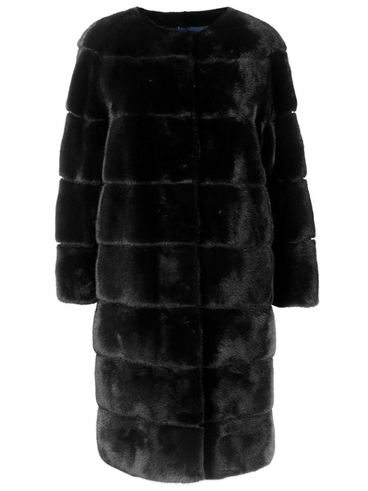 Liska Collarless Mid-length Coat - Blue