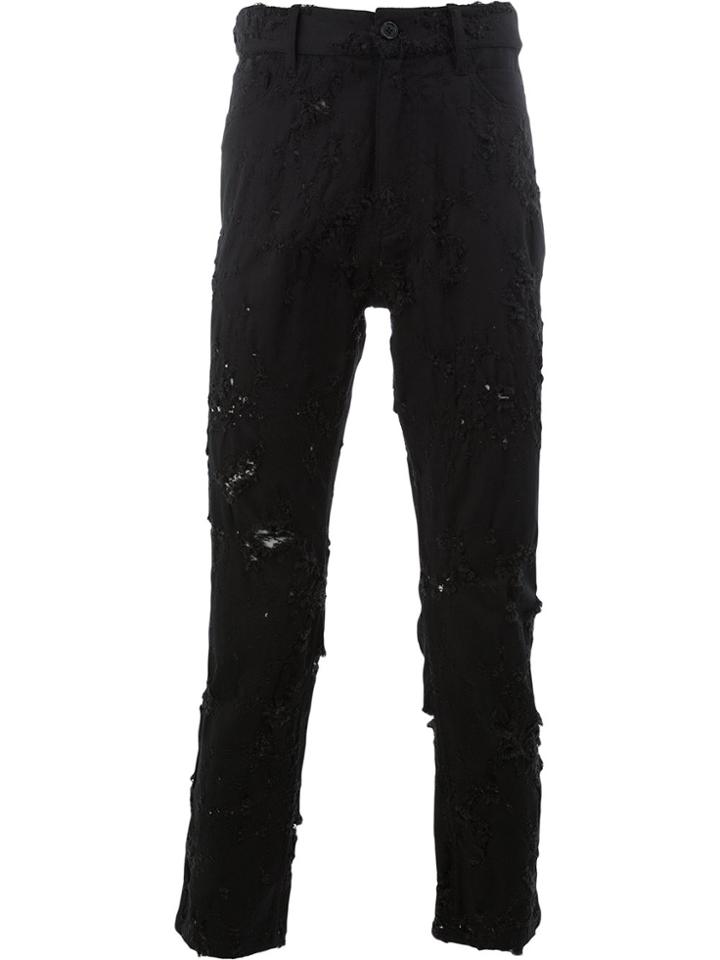 Ann Demeulemeester Distressed Cropped Slim-fit Jeans - Black