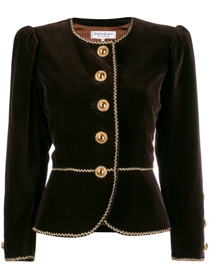 Yves Saint Laurent Pre-owned Collarless Embroidered Jacket - Brown
