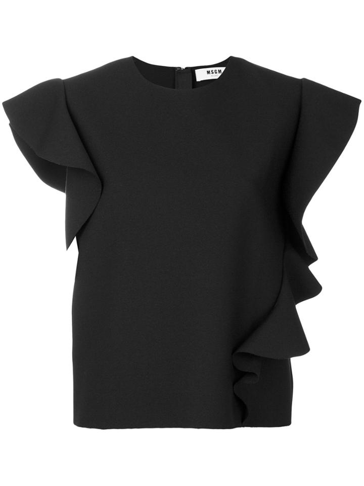 Msgm Asymmetric Frill Top - Black