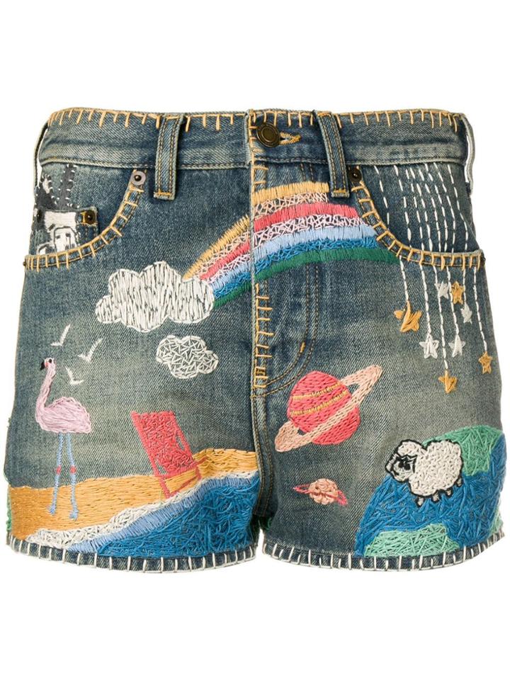 Saint Laurent Embroidered Shorts - Blue