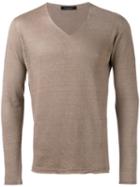 Roberto Collina V-neck Jumper, Men's, Size: 50, Brown, Linen/flax