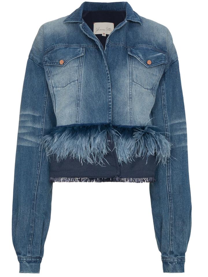 Johanna Ortiz Jose Clemente Feather Peplum Denim Jacket - Blue