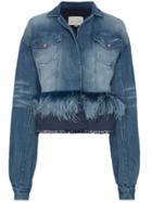 Johanna Ortiz Jose Clemente Feather Peplum Denim Jacket - Blue