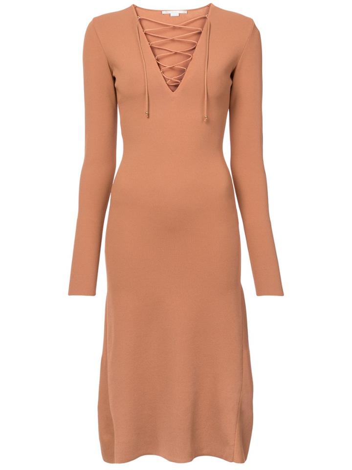 Stella Mccartney Lace Up Jersey Dress - Neutrals