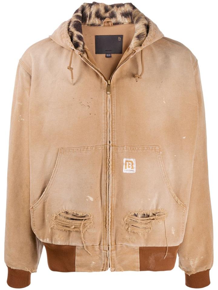 R13 Distressed Hooded Jacket - Brown