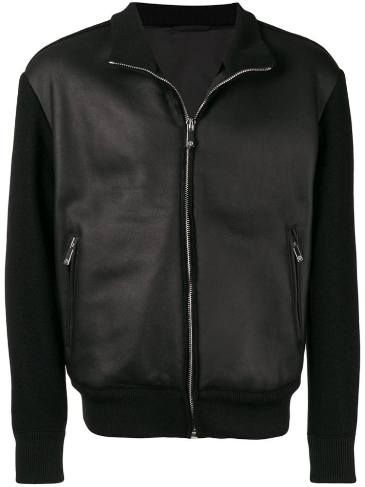 Giorgio Armani Leather Bomber Jacket - Black