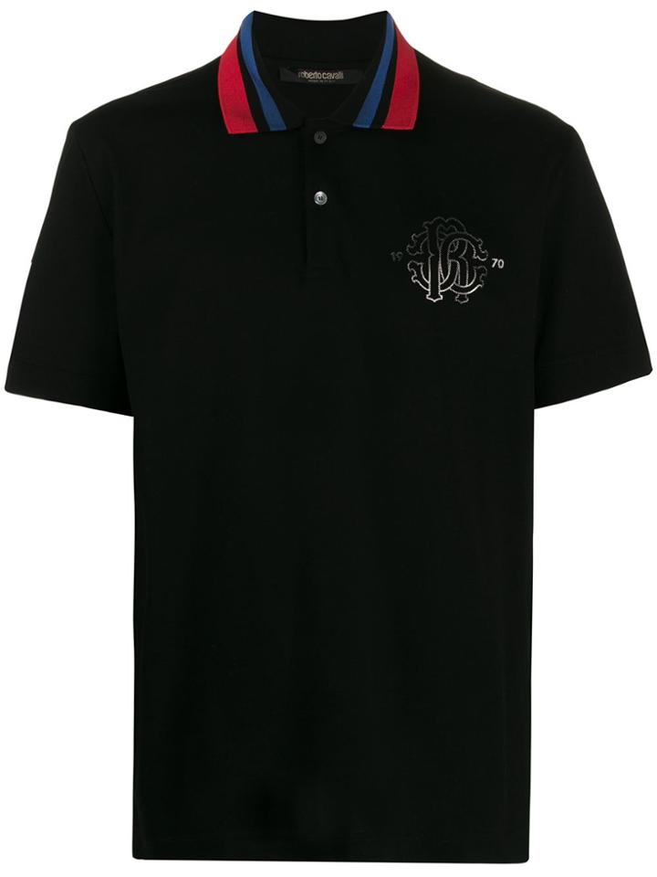 Roberto Cavalli Striped Collar Polo Shirt - Black