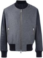 Ami Alexandre Mattiussi Bomber Jacket, Men's, Size: Xl, Grey, Cotton/calf Leather/wool