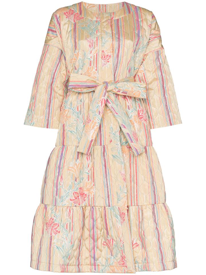 Rianna + Nina Floral Stripe Print Quilted Cotton Long Sleeve Coat -