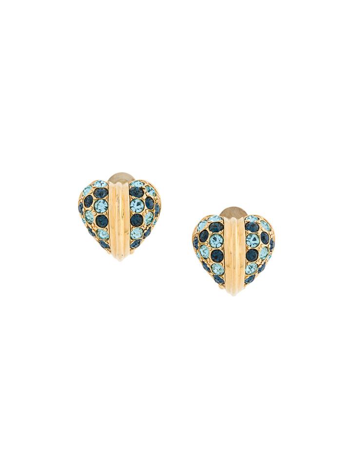 Nina Ricci Vintage Crystal Heart Earrings - Blue