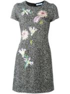 Blumarine Herringbone Pattern Embroidered Dress, Women's, Size: 40, Black, Cotton/acrylic/polyester/alpaca