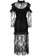 Alessandra Rich Ruffled Lace Dress, Women's, Size: 46, Black, Silk/cotton/viscose