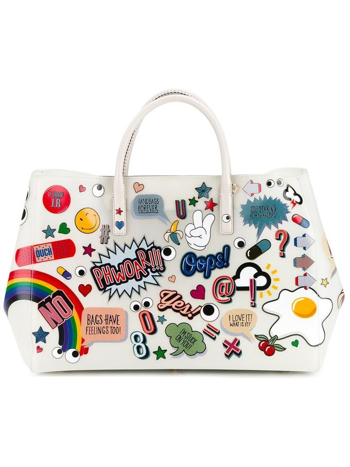 Anya Hindmarch Maxi Featherweight 'ebury' Tote With Stickers Print, Women's, Nude/neutrals