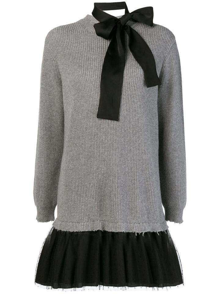 Red Valentino Tulle Skirt Knit Dress - Grey