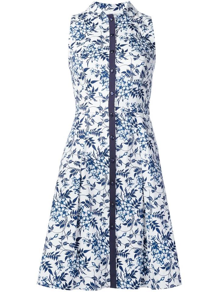 Carolina Herrera Floral Print Dress, Women's, Size: 6, White, Cotton/spandex/elastane/acetate