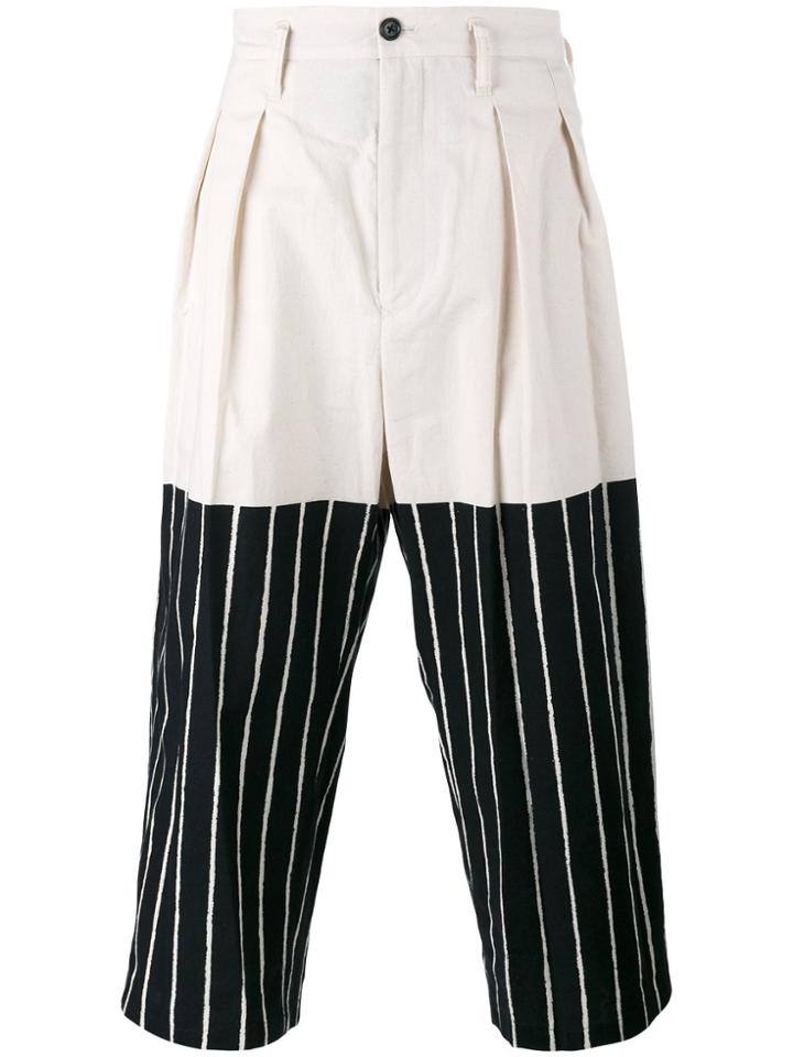 Yohji Yamamoto Cropped Half-stripe Trousers - Nude & Neutrals