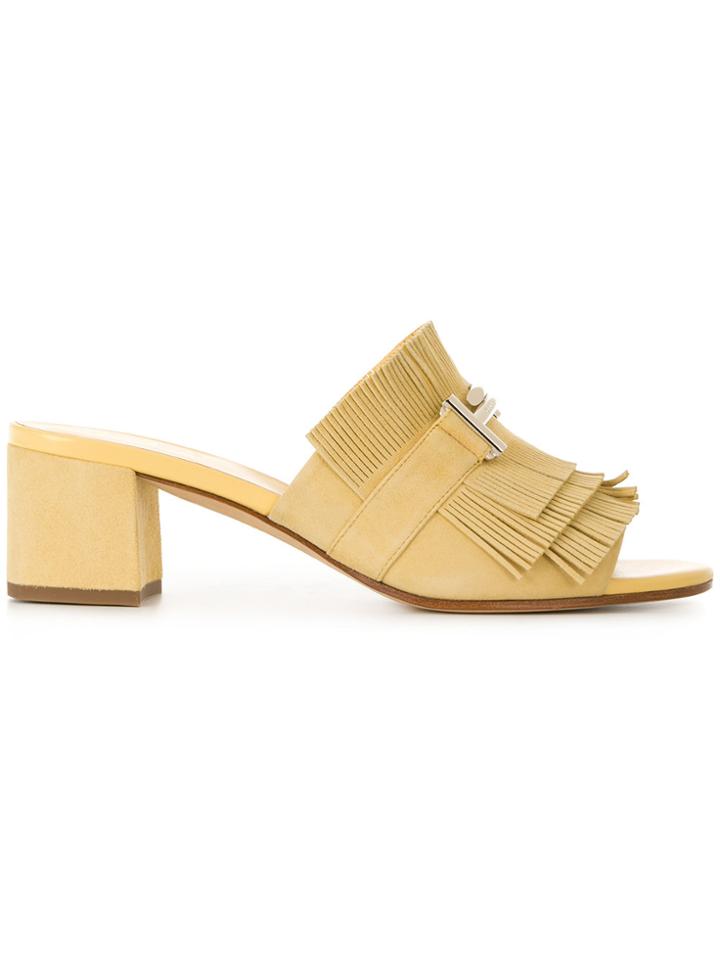 Tod's Double T Fringed Mules - Yellow & Orange