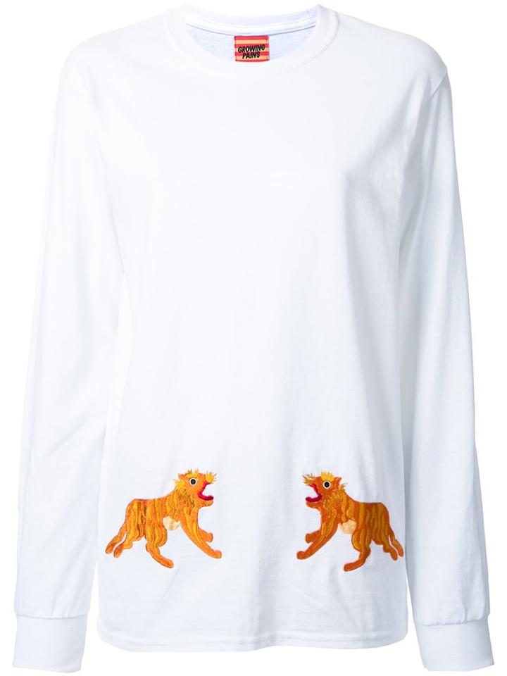 Growing Pains Embroidered T-shirt, Women's, Size: Small, White, Cotton