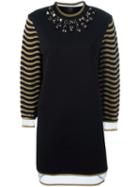Fendi Embellished Neck Sweat Dress, Women's, Size: 38, Black, Silk/cotton/polyamide/plastic