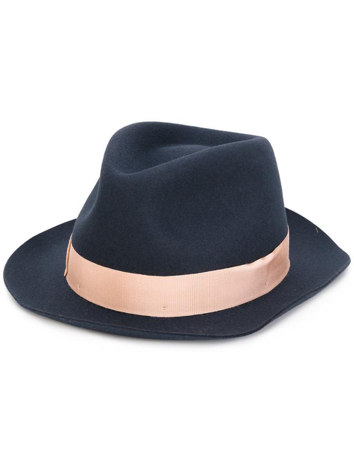Borsalino Contrast Ribbon Fedora Hat - Blue