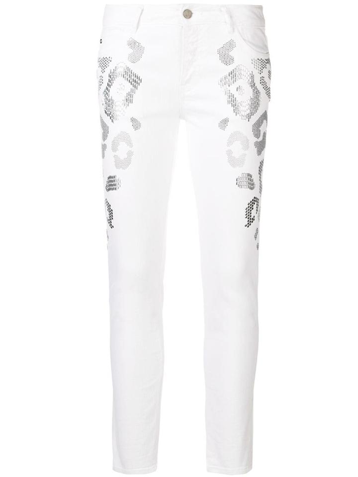 Just Cavalli Rhinestone Leopard Patch Skinny Jeans - White