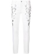 Just Cavalli Rhinestone Leopard Patch Skinny Jeans - White
