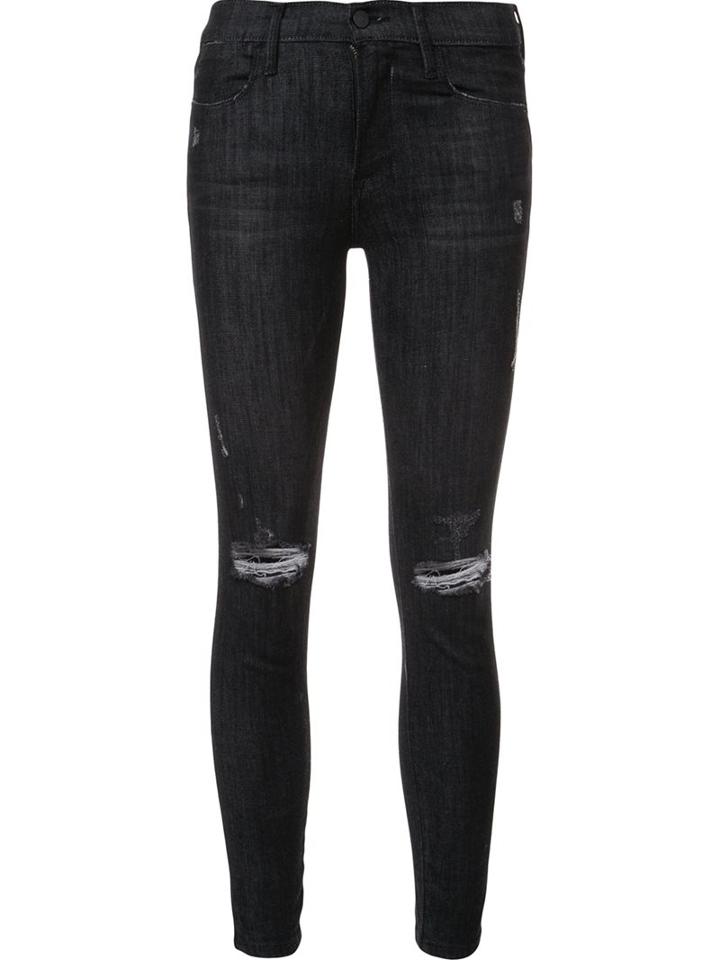 Frame Denim Distressed Skinny Cropped Jeans, Women's, Size: 27, Black, Acetate/cotton/polyester/spandex/elastane