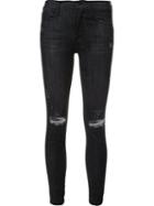 Frame Denim Distressed Skinny Cropped Jeans, Women's, Size: 27, Black, Acetate/cotton/polyester/spandex/elastane