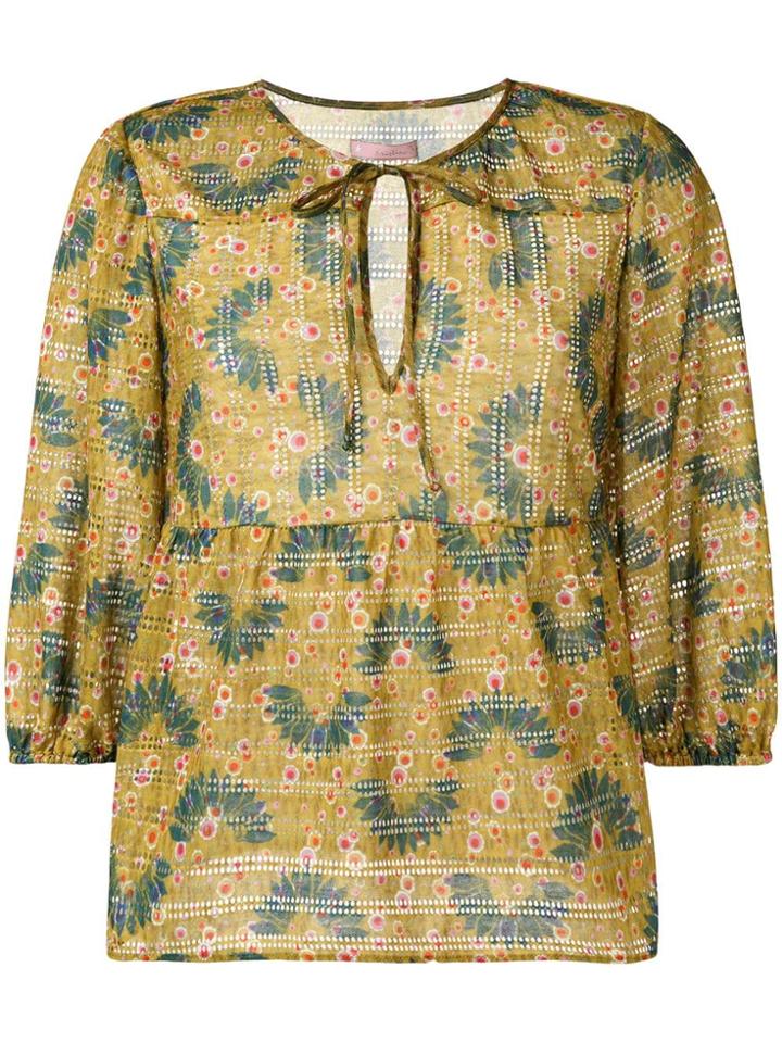 Kristina Ti Cropped Sleeve Print Blouse - Green
