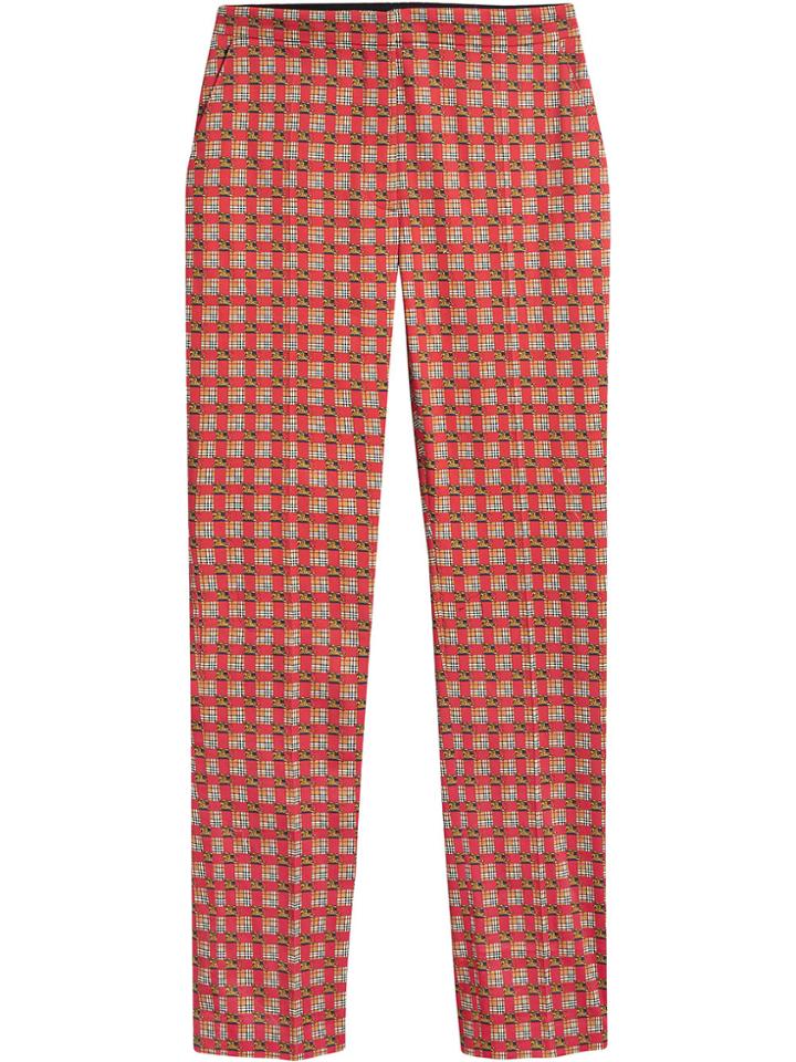 Burberry Equestrian Check Print Stretch Cotton Cigarette Trousers -