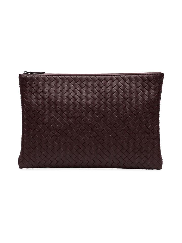 Bottega Veneta Burgundy Red Large Woven Leather Pouch